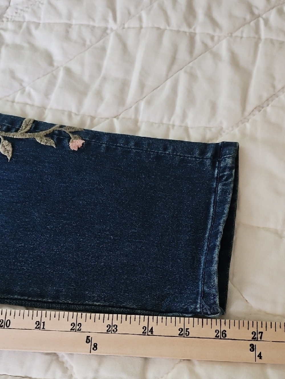DG2 by Diane Gilman Dark Blue Straight Leg Jeans with Pink Floral Embroidery - Picture 5 of 9